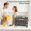 EsLuker.ly Spice Seasoning Rack Organizer Kitchen Countertop, 4 Tier Bamboo Spice Shelf Holder Storage with 4 Hooks, Wall Mounted Freestanding Stand for Pantry, Black (Jars Not Included)