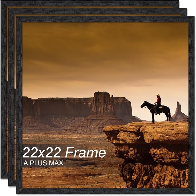 A PLUS MAX Square 22x22 Frame Set of 3, Black Engineered Wood Picture Frame for 22 x 22 Picture Poster Photo, Light Weight 22by22 Frame with Wood-grain for Wall - 3 Pack/Black/22 x22