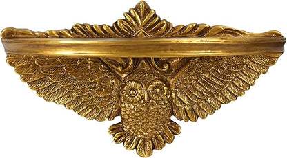 American Art Decor Vintage Ornate Resin Owl Bird Manor Floating Wall Mounted Shelf in Antique Gold - Shabby Chic Baroque Decor Ledge for Small Displays