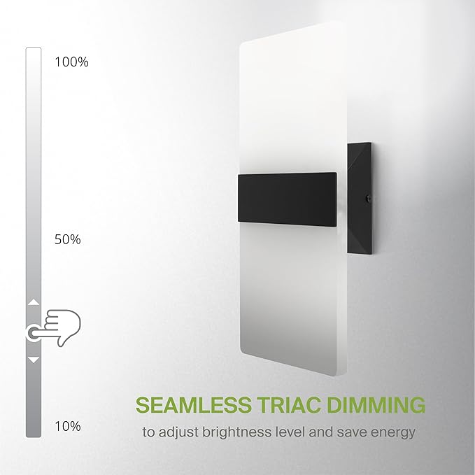ASD LED Indoor Wall Mount Light Fixture - 14 Inch 24W Modern Interior Matte Black Dimmable Wall Sconce Light - ETL 2700K-5000K Adjustable - Hallway, Bedroom LED Wall Lights, Pack of 2