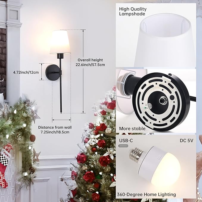 Battery Operated Wall Sconce, 120H Usage Time 22.6