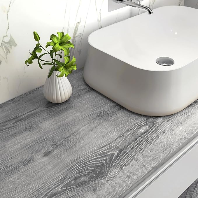 Stickyart Grey Wood Grain Contact Paper Textured Gray Wood Wallpaper Peel and Stick Wood Grain Wallpaper for Cabinets Drawers Closet Shelves Removable Wood Furniture Wallpaper Wood Wall Paper 15.8x160
