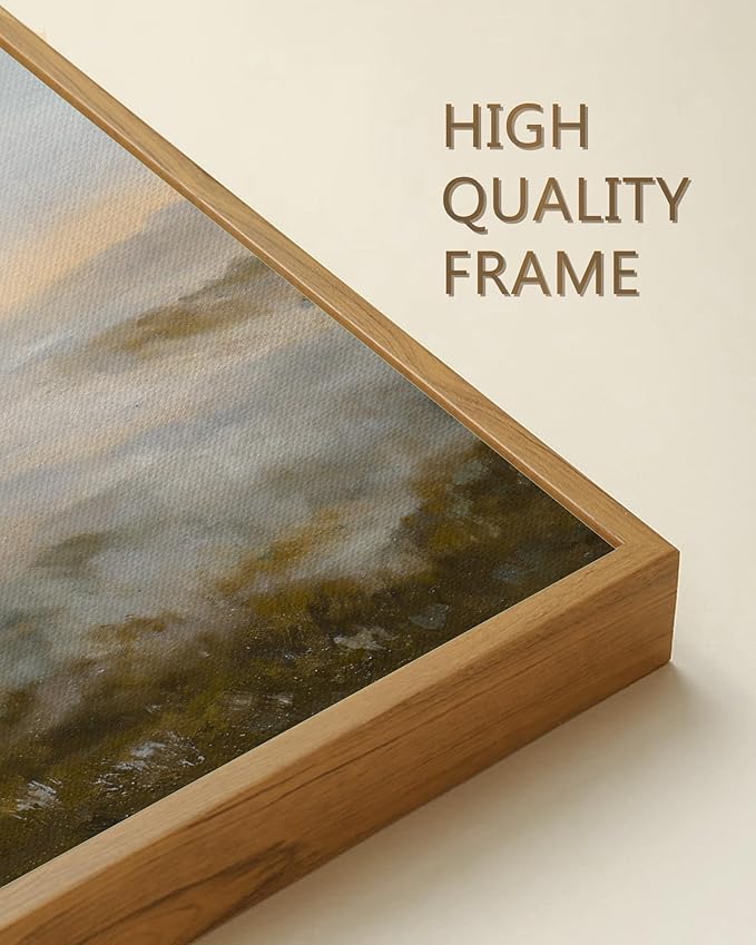 SHENIFY Landscape Framed Canvas Wall Art 24x36in Large Vintage Dusk in The Forest Classic Paints Farmhouse Bathroom Office Decor - Natural Framed