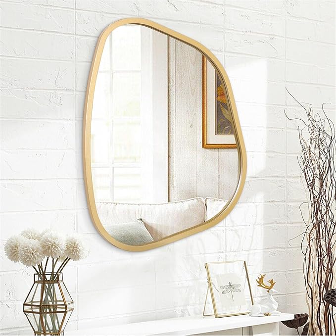 Large Asymmetrical Wall Mirror Irregular Wood Frame Modern Unique Wall-Mounted Artistic Wavy Mirror Decor Bathroom Vanity Bedroom Living Room Entryway Hallway 26