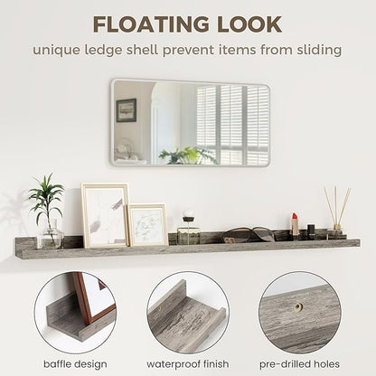 Axeman Floating Shelves | Picture Ledge Shelf Set of 2 | Rustic Grey Wall Shelves with Lip | Grey Picture Shelf for Wall with Ledge | Photo Ledges 16 Inch