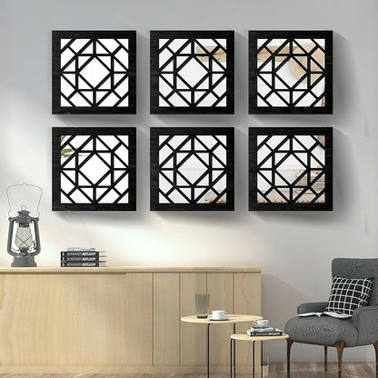 2 PCS Square Wall Mirror,Rustic Farmhouse Wall Mirrors,12 inch Small Mirror Art (style1 Black)