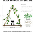 2 Pack Artificial Ivy Wall Hanging Shelves Boho Floating Shelves Wall Decor, Adjustable Rustic Wood Shelf with LED Light Storage Rack Macrame Plant Shleves Holder for Bedroom