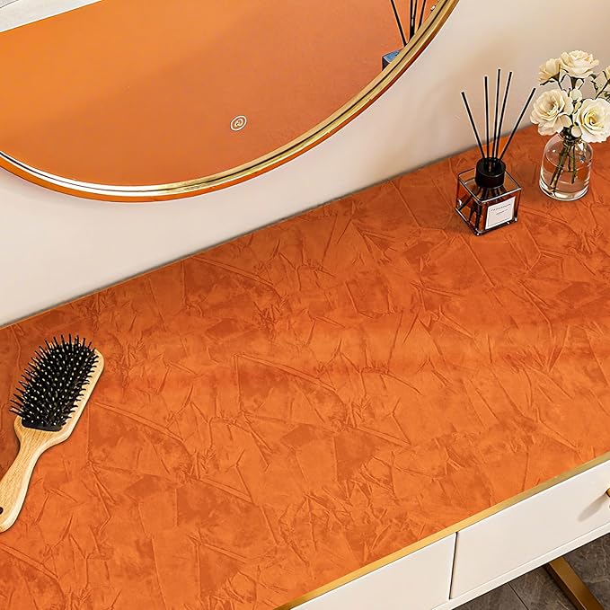 30"x317" Self Adhesive Felt Fabric Wallpaper for Accent Wall Paper Orange Velvet Wallpaper Peel and Stick Crushed Soft Felt Drawer Liner Flocking Liner Contact Paper for Nursery Living Room