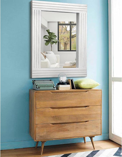 Rustic Wall Mirror, Rectangular Vintage Wood Framed Large Mirror for Living Room, Bathroom, Bedroom & Entrance - White, 26" x 18"