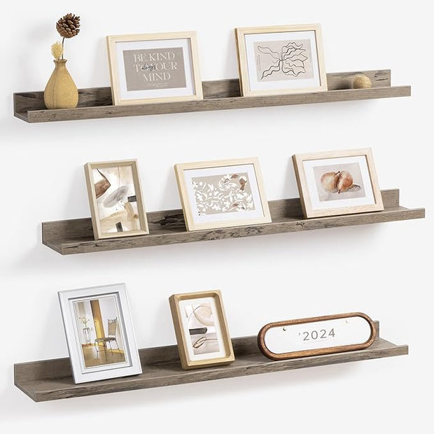 Axeman 36 Inch Floating Shelves | Grey Picture Ledge Shelf Set of 3 | Rustic Grey Wood Wall Shelves with Lip | 36" Picture Shelf for Wall with Ledge | Photo Shelves
