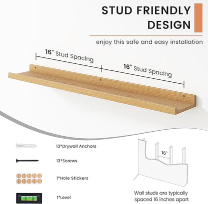 Floating Picture Ledge Shelves Set of 4, 36 Inch Shelves with Lip - Large Nursery Book Shelf for Toys Storage, Kids Bookshelf - Wall Mounted Living Room Bedroom Decor Frames