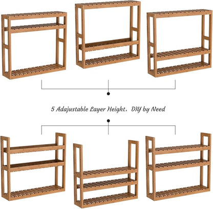 Domax Bamboo Bathroom Shelf 3-Tier Wall Mount Storage Rack Multifunctional Adjustable Layer Free Standing Over Toilet Utility Shelves Living Room Kitchen (Walnut)
