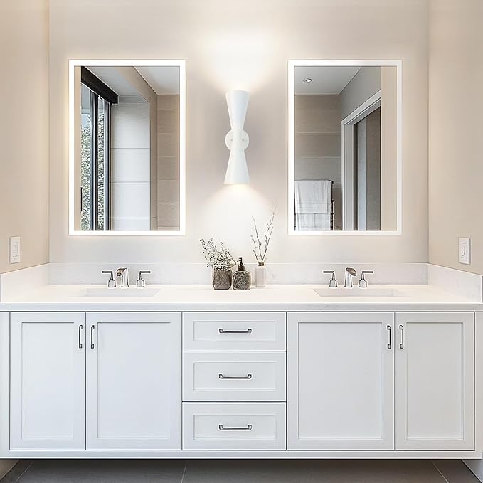 Modern Indoor Wall Sconce Up and Down White Wall Sconce Mid Century Indoor Wall Light Fixture Hardwired Wall Mounted Lamp for Living Room Bathroom Bedroom Hallway 15 Inch