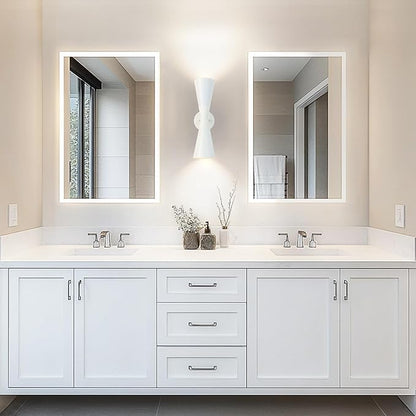 Modern Indoor Wall Sconces Set of 2 Up and Down White Wall Sconces Mid Century Indoor Wall Light Fixture Hardwired Wall Mounted Lamp for Living Room Bathroom Bedroom Hallway 15 Inch