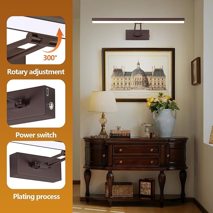 Picture Light,17.5" Picture Frame Light,Art Light, Picture Light Battery Operated,3CCT Picture Lights for Wall,Wireless Picture Lights with Remote for Wall Display, Photo,Library (Bronze)
