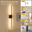 Ouyulong Battery Operated Wall Sconces Set of 2, 10000mAh Wireless Rechargeable 3000-6000K Dimmable 350° Rotate Wall Light with Remote for Living Room, Bedroom 27.6in Black