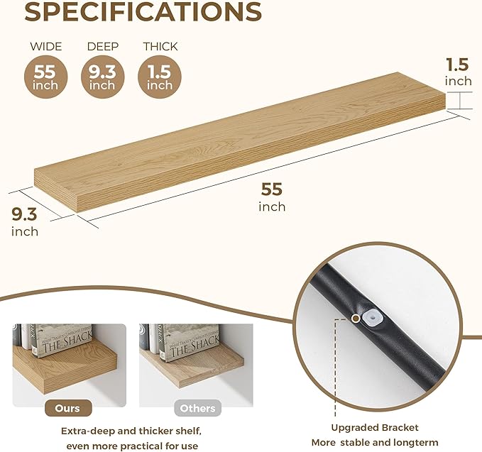 Dreamland 55 Inches Floating Shelves for Wall, 9.3