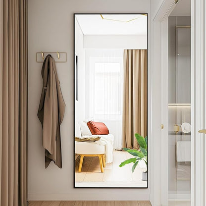 DUMOS Full Length Mirror with Stand, 58"x19" Floor Mirror with Aluminum Alloy Frame for Bedroom, Standing Full Body Mirror with Shatter-proorf Nano Glass for Wall, Living Room, Cloakroom, Black