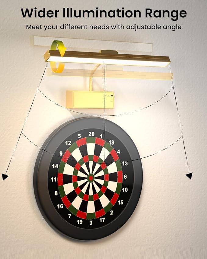 Wireless Picture Lights for Wall, 3000mAh Rechargeable with Power Level Display, 15'' Magnetic LED Art Painting Light with Remote & Timer, 3CCT Dimmable for Gallery, Frame, Dartboard (Gold)