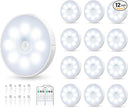Motion Sensor Puck Light with Remote, Wireless Dimmable Under Cabinet Lighting, Rechargeable Magnetic Closet Night Light, 12-Pack, Cool White