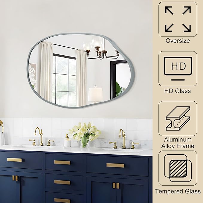 Irregular Metal Framed Bathroom Mirror for Wall, 22