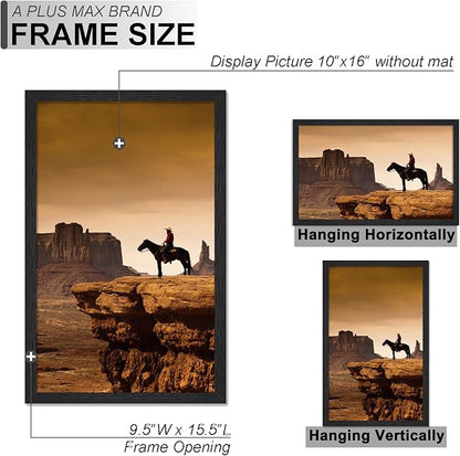 A PLUS MAX 10x16 Picture Frame, Black Engineered Wood Frame for 10 x 16 Inch Picture Poster Photo, Light Weight 10 by 16 Frame with Wood-grain for Wall - 1 Pack/Black/10 x16