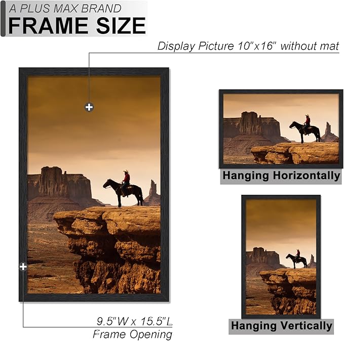A PLUS MAX 10x16 Picture Frame Set of 3, Black Engineered Wood Frame for 10 x 16 Inch Picture Poster Photo, Light Weight 10 by 16 Frame with Wood-grain for Wall - 3 Pack/Black/10 x16