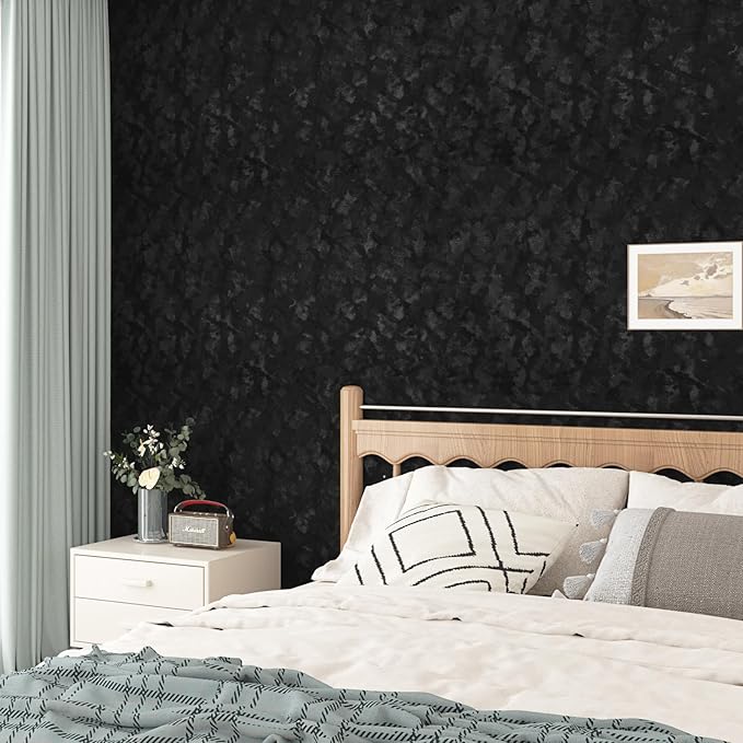 Wallercity Self Adhesive Felt Fabric Wallpaper Black Velvet Wallpaper Peel and Stick for Bedroom Dressing Room Flocking Fabric Contact Paper Wrinkled Textured Soft Cloth for Jewelry Boxes 11.8x78.7 IN