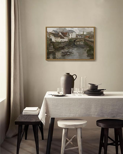 SHENIFY Large Vintage Town Framed Canvas Wall Art French Classic Wall Prints Modern Farmhouse Dining Rooms Hallways Living Rooms Bedroom Decor - 16"x24" Natural Framed
