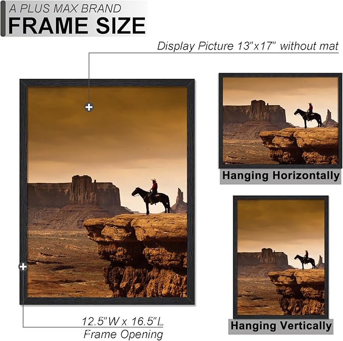 A PLUS MAX 13x17 Picture Frame, Black Engineered Wood Frame for 13 x 17 Inch Picture Poster Photo, Light Weight 13 by 17 Frame with Wood-grain for Wall - 1 Pack/Black/13 x17