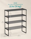 SONGMICS Shoe Rack, 4-Tier Shoe Organizer, Metal Storage Shelf, Upright or Upside Down, for 10-15 Pairs, Stackable, for Entryway, 11.8 x 26.8 x 28.4 Inches, Black ULSA204B01