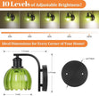 VerRon Rechargeable Battery Operated Wall Sconce with Green Glass Lampshade, Wireless Wall Scone Decor with Remote Control, 15 Colors Black Wall Light for Bedside Hallway Bedroom Doorway