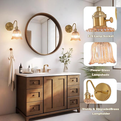 Battery Operated Wall Sconce Set of 2, Rechargeable Battery Powered Amber Wall Lights with 15 Colors, Vintage Glass Wall Lamp with Remote Control for Beside, Bedroom, Living Room