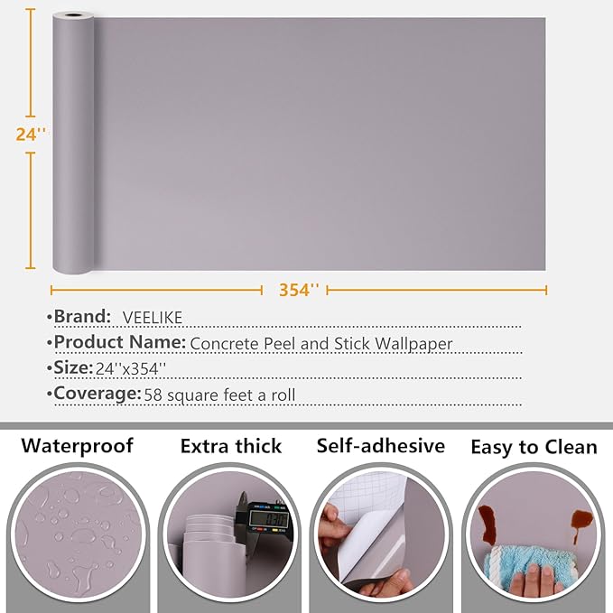 VEELIKE Thick Lilac Purple Wallpaper Peel and Stick Light Purple Contact Paper for Cabinets Desk Walls 24''x354'' Self Adhesive Removable Lavender Wall Paper Vinyl for Bedroom Girls Room Dorm Renters