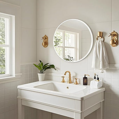 Fabuday White Round Mirror for Bathroom - Small 18 Inch Circle Mirror for Wall Decor with Matte Frame, Living Room, Bedroom, Entryway Circular Mirrors