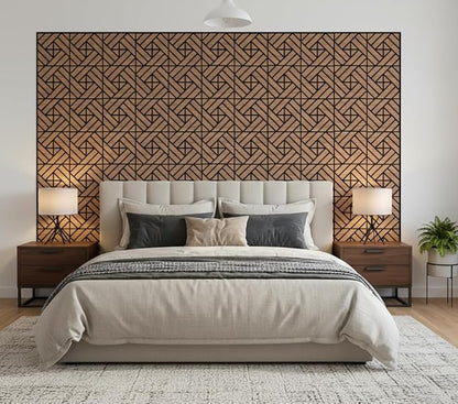WoveN SounD Artisan Acoustic Wall Panels, 16 Pack 12x12 Inch, Wood Veneer Carved Sound Proof Wall Decor, Self-Adhesive for Home, Studio, Office & Focus Zones, Grid Weave, Teak