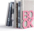 Book Ends - Decorative Metal Book Ends Supports for Bookrack Desk,Books, Unique Appearance Design,Heavy Duty (Pink, 2 Pair)
