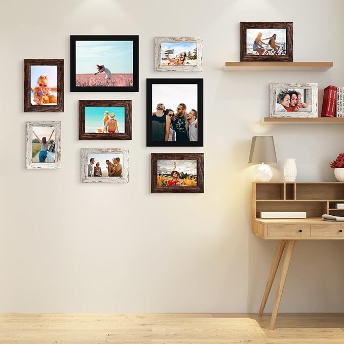 LUCKYLIFE Picture Frame Set 10-Pack, Gallery Wall Frame Collage with 8x10 5x7 4x6 Frames in 3 Different Finishes