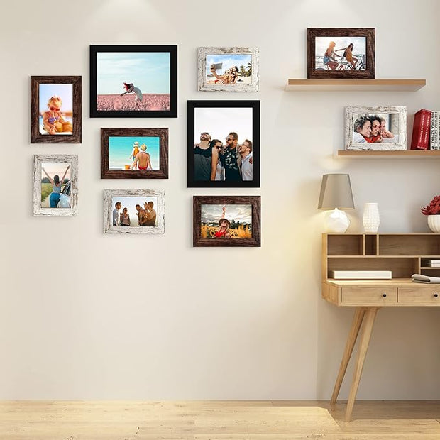 LUCKYLIFE Picture Frame Set 10-Pack, Gallery Wall Frame Collage with 8x10 5x7 4x6 Frames in 3 Different Finishes