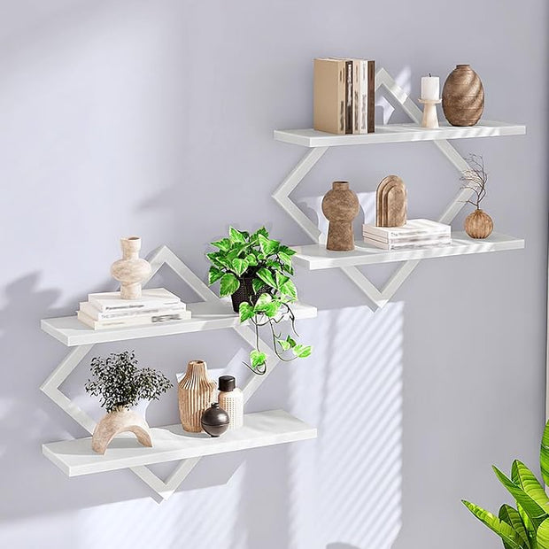 Floating Shelves, Set of 2 Wall Shelves, 2-Tier Hanging Shelves, Wall Shelf Set of 2, for Living Room, Bedroom, Kitchen, Office, Study, White TBJ01P2WB
