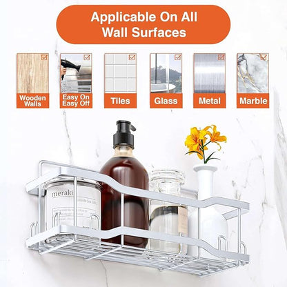 Shower Caddy Bathroom Shelves, The Athena Silken 4 Set, 40LB Capacity, Adhesive Tape -No Drill -Rustproof -Gorgeous Powder Coated 304 Stainless Steel Shower Organizer for kitchen & Home Decor - White