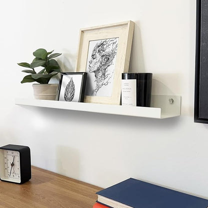 Mitus Floating Display Shelf - Wall Mounted - Modern Industrial Metal Channel Ledge White, 24 inch