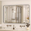 48x30 Silver Brushed Bathroom Mirror for Wall, Brushed Silver Metal Framed Bathroom Vanity Mirror, Rounded Rectangle Mirror, Shatterproof, Anti-Rust (Horizontal/Vertical)
