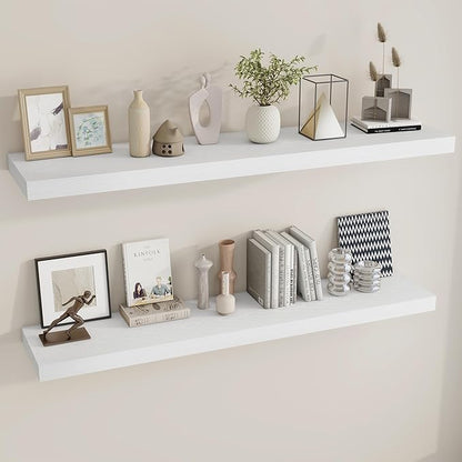 Dreamland 55 Inches Floating Shelves for Wall, 9.8" Deep Long Floating Shelves Set of 2, Large Display & Storage Shelf, Wall Shelf for Bathroom Bedroom Living Room Kitchen Office, White