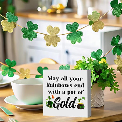 St Patricks Day Decor Irish Blessing Decorations May All Your Rainbows End with a Pot of Gold Rustic Wood Sign Home Tabletop Shelf Desk Decor St Patrick's Day Decorations 5 X 5 Inches