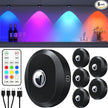 WILLED Rechargeable RGB Puck Lights with Remote Control, 1200mAh Battery Operated Tap Lights, Dimmable Touch Under Cabinet Lighting, Wireless Push Light, LED USB Shelf Light (6 Pack)