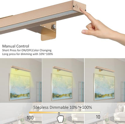 Wireless LED Picture Light with Remote,16in Metal Rechargeable Art Light Display Lamp,Dimmable and Timer Picture Lights for Paintings,3 Modes,Dartboard Light for Frame Picture Gallery Portrait