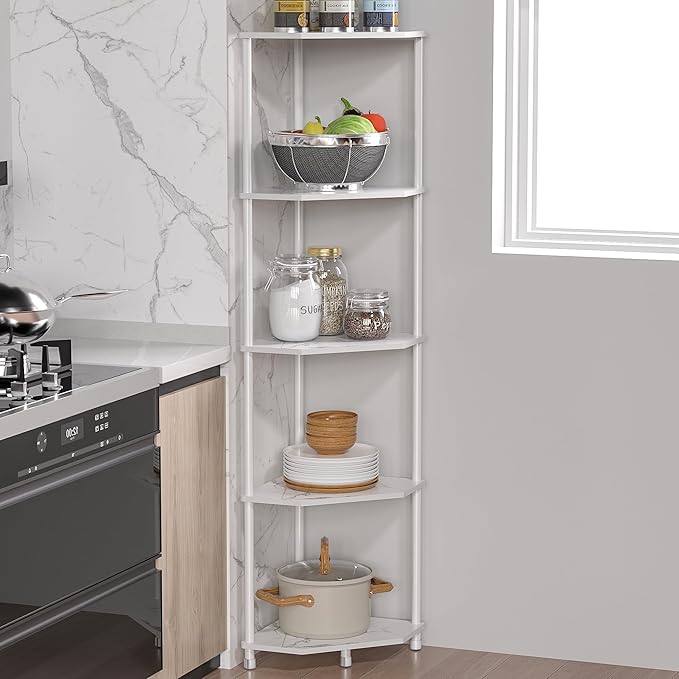 5-Tier Corner Shelf Stand Marble White 50.2