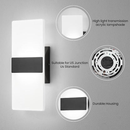 Modern LED Wall Sconce, 5CCT Dimmable Black Wall Lights, 12W 800LM 2700K-5000K Adjustable, Hardwired Indoor Up and Down Acrylic Wall Light Lighting for Living Room Bedroom Hallway, ETL