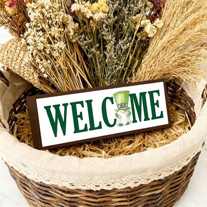 Irish Welcome Sign, Irish Gnome Decor, Decorative Wooden Signs and Plaques, St Patricks Day Themed Decoration for Front Door, Modern Farmhouse Home Decor, Housewarming Decors, 9.5x3.1x1 inches